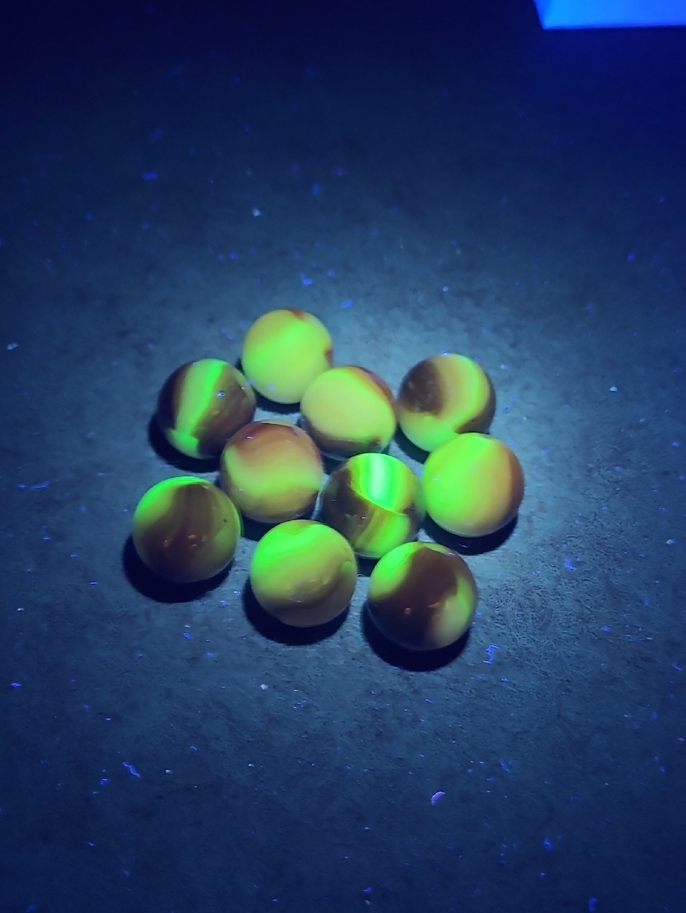 Vintage Uranium Marbles White and Redish Brown Patches